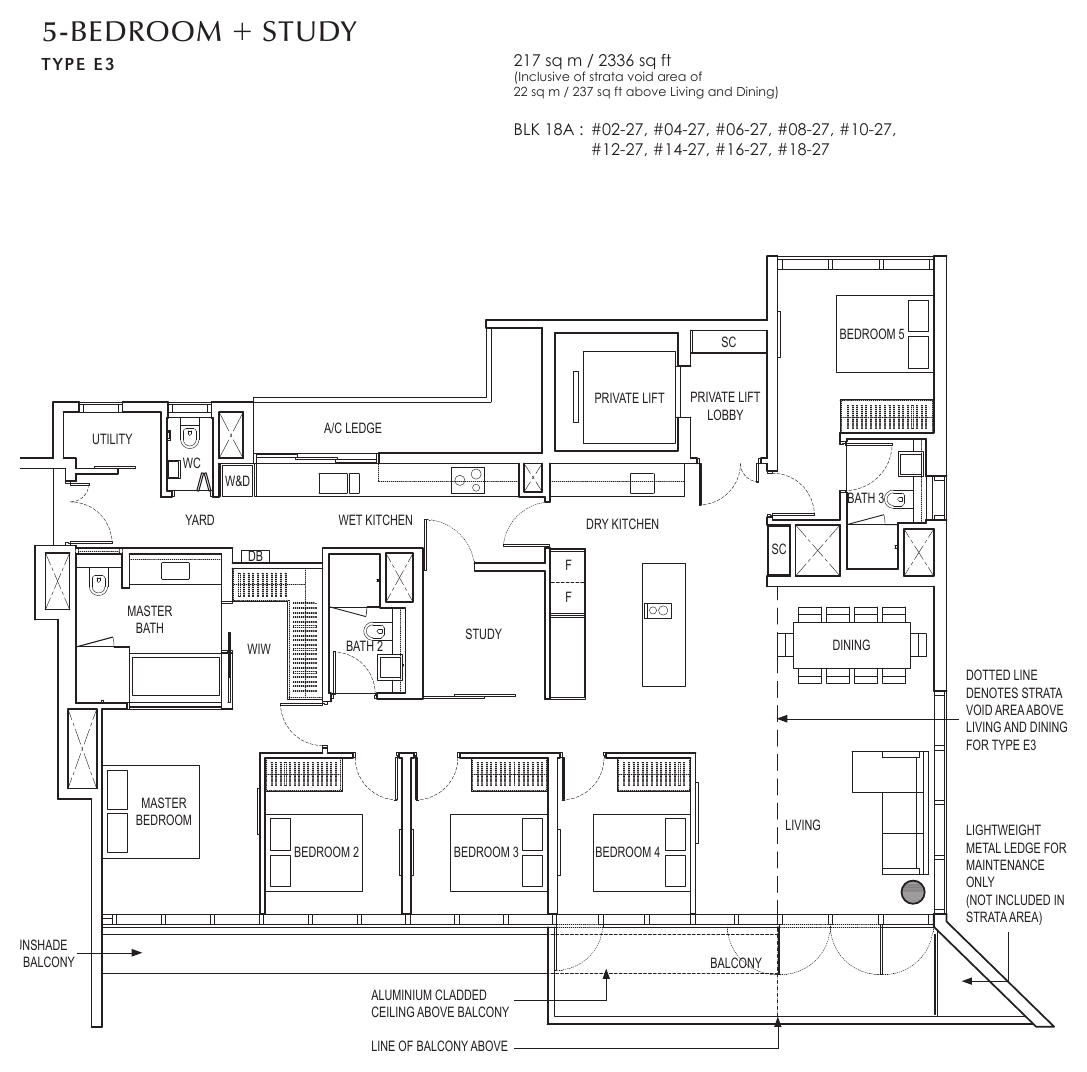 Type E3 · 5-Bedroom + Study · 2,336 sqft